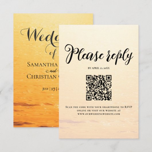 Golden Orange Sommermeere Hochzeit RSVP Karte (Vorne/Hinten)