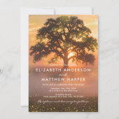 Golden Orange Sunset Fireflies Country Wedding Einladung (Vorderseite)