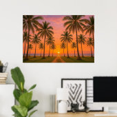 Golden Orange Sunset Tropical Beach Poster (Heimbüro)