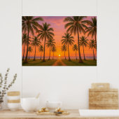 Golden Orange Sunset Tropical Beach Poster (Küche)
