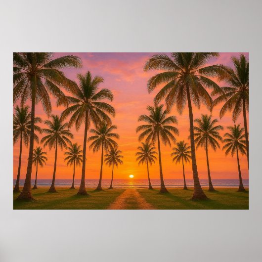 Golden Orange Sunset Tropical Beach Poster (Vorne)