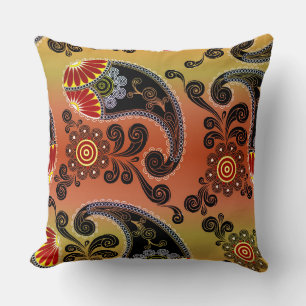 Golden Orange und Black Paisley Kissen
