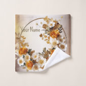 Golden Orange Weiße Blume Rustikal Elegante Badhandtuch Set (Waschlappen)