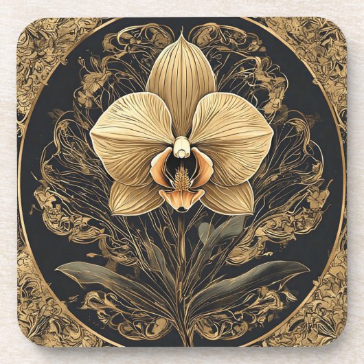 Golden Orchid Design Getränkeuntersetzer (Vorderseite)