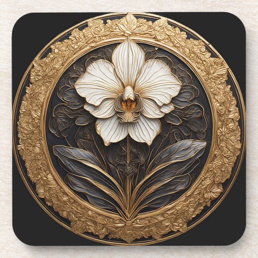 Golden Orchid Design Getränkeuntersetzer (Vorderseite)