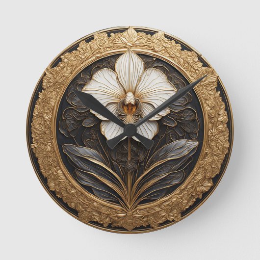 Golden Orchid Design Runde Wanduhr (Vorderseite)