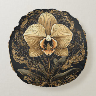 Golden Orchid Design Rundes Kissen
