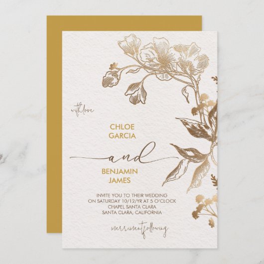 Golden Orchid Wedding Einladung (Vorne/Hinten)