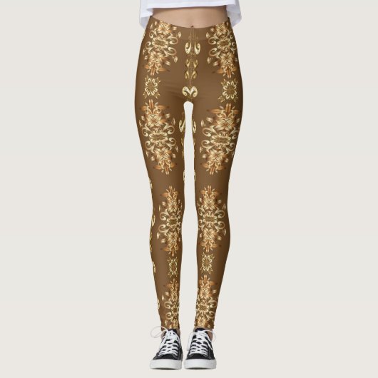 Golden Oriental Baroque Klassisches Muster Leggings (Vorderseite)