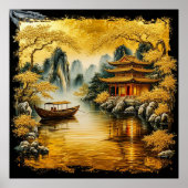 Golden Oriental Lake mit Pagoda Poster (Vorne)