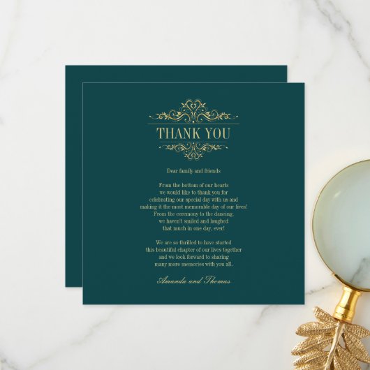 Golden Ornament Benzin Grün Chic modern Dankeskarte (Vorderseite/Rückseite Beispiel)