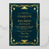 Golden Ornament Celestial Fantasy Ivy Wedding Folieneinladung (Vorderseite)