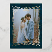 Golden Ornament Celestial Fantasy Ivy Wedding Folieneinladung (Rückseite)