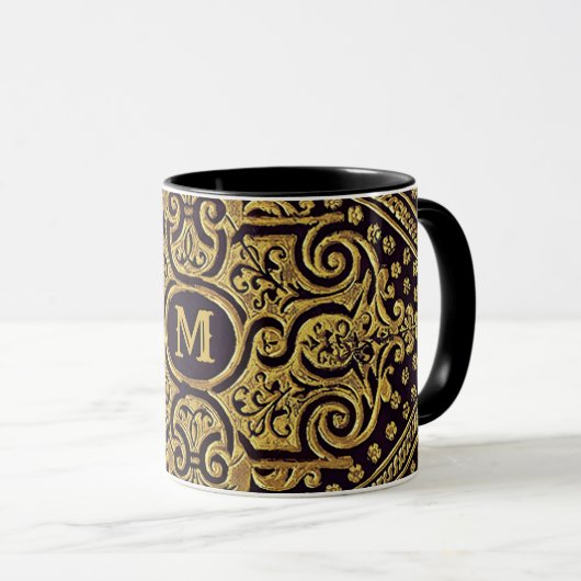 Golden Ornamental Mit Monogramm Tasse (VorderseiteRechts)