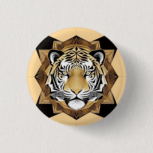 Golden Ornamental Tiger Arte e Cultur Button (Vorderseite)