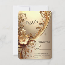 Golden Ornate Floral RSVP Card