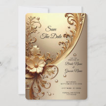 Golden Ornate Floral Save The Date