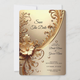 Golden Ornate Floral Save The Date
