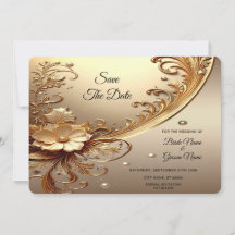 Golden Ornate Floral Save The Date