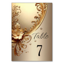 Golden Ornate Floral Table Number