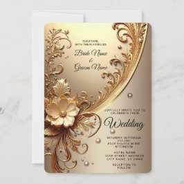 Golden Ornate Floral Wedding Invitation Einladung