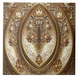 Golden Ornate Frame Ceramic Tile Fliese