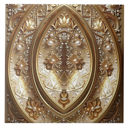 Golden Ornate Frame Ceramic Tile Fliese (Vorderseite)