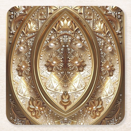 Golden Ornate Frame Paper Coaster Rechteckiger Pappuntersetzer (Vorderseite)