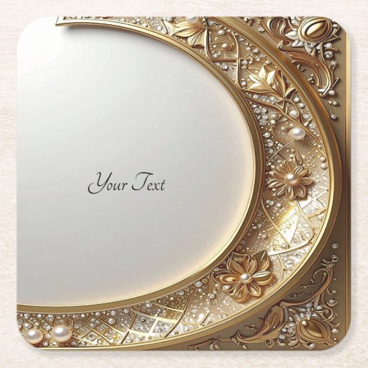 Golden Ornate Frame Paper Coaster Rechteckiger Pappuntersetzer (Vorderseite)