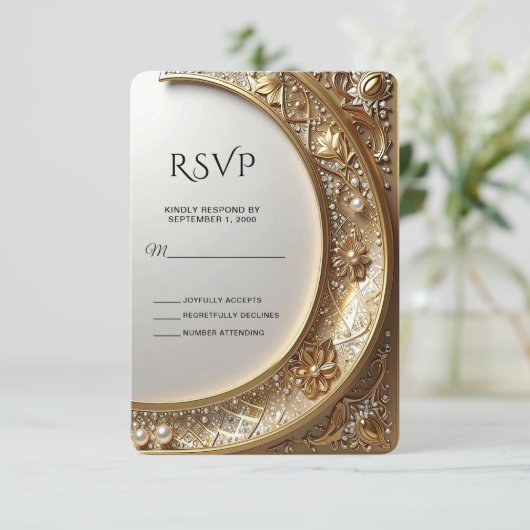 Golden Ornate Frame RSVP Card (Stehend Vorderseite)