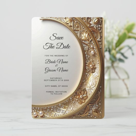 Golden Ornate Frame Save the Date (Stehend Vorderseite)