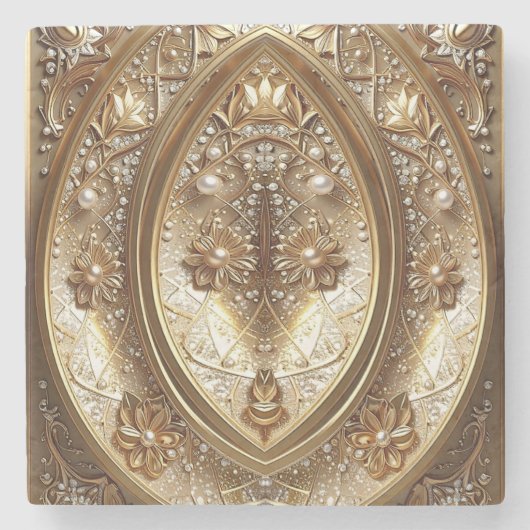 Golden Ornate Frame Stone Coaster Steinuntersetzer (Vorderseite)