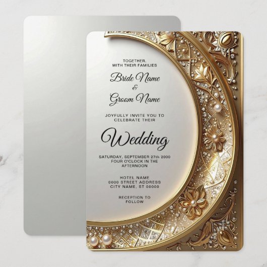 Golden Ornate Frame Wedding Invitation Einladung (Vorne/Hinten)