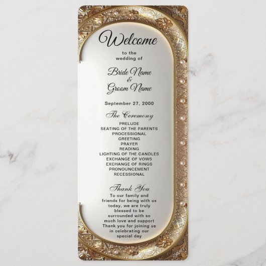 Golden Ornate Frame Wedding Program Programm (Vorderseite)