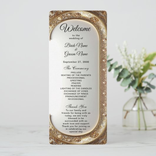 Golden Ornate Frame Wedding Program Programm (Stehend Vorderseite)