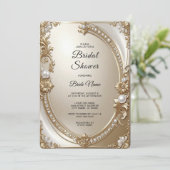 Golden Ornate Frame with Pearls Bridal Shower Einladung (Stehend Vorderseite)