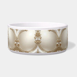 Golden Ornate Frame with Pearls Ceramic Pet Bowl Napf