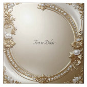 Golden Ornate Frame with Pearls Ceramic Tile Fliese (Vorderseite)