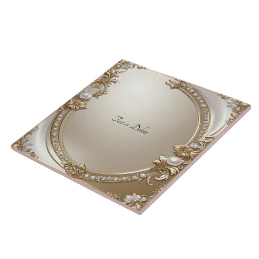 Golden Ornate Frame with Pearls Ceramic Tile Fliese (Seite)