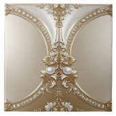 Golden Ornate Frame with Pearls Ceramic Tile Fliese (Vorderseite)