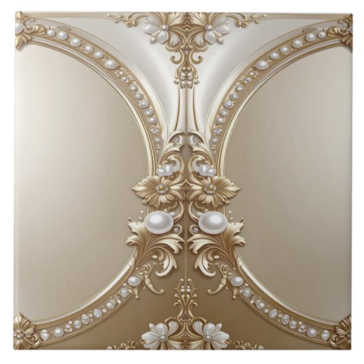 Golden Ornate Frame with Pearls Ceramic Tile Fliese (Vorderseite)