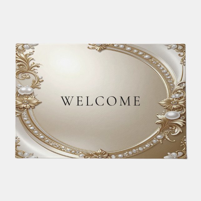 Golden Ornate Frame with Pearls Doormat Fußmatte (Vorderseite)