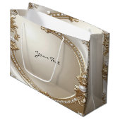 Golden Ornate Frame with Pearls Gift Bag Große Geschenktüte (Vorderseite Schrägansicht)