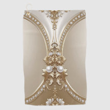 Golden Ornate Frame with Pearls Golf Towel