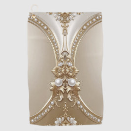 Golden Ornate Frame with Pearls Golf Towel Golfhandtuch
