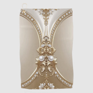 Golden Ornate Frame with Pearls Golf Towel Golfhandtuch