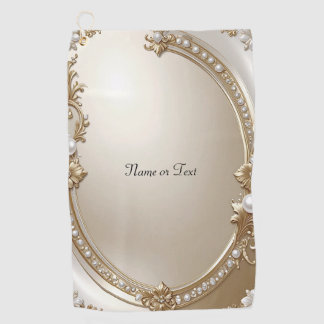 Golden Ornate Frame with Pearls Golf Towel Golfhandtuch
