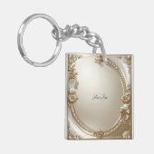Golden Ornate Frame with Pearls Keychain Schlüsselanhänger (Vorderseite links)