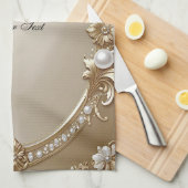 Golden Ornate Frame with Pearls Kitchen Towel Geschirrtuch (Viertel Falte)