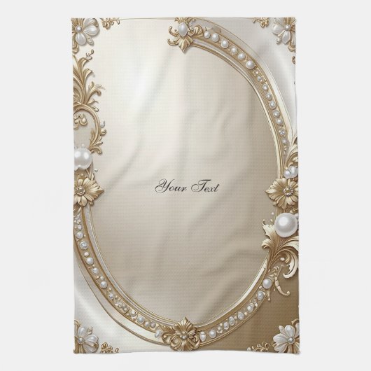 Golden Ornate Frame with Pearls Kitchen Towel Geschirrtuch (Vertikal)